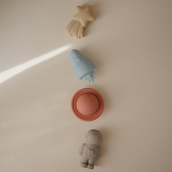 mushie Space Bath Toys Play Set for Toddlers | 100% Food Grade Silicone | Mold Free, Pack of 4
