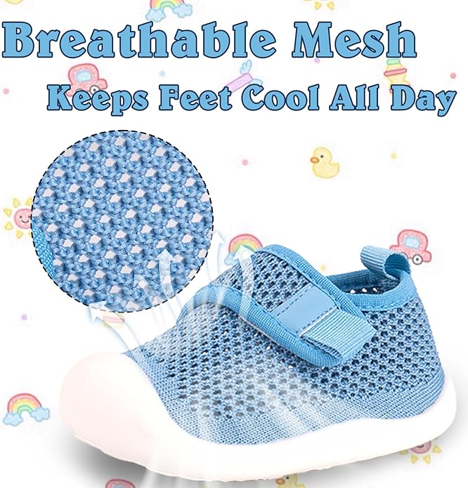 Baby First-Walking Shoes 1-4 Years Kid Shoes Trainers Toddler Infant Boys Girls Soft Sole Non Slip Cotton Canvas Mesh Breathable Lightweight TPR Material Slip-on Sneakers Outdoor