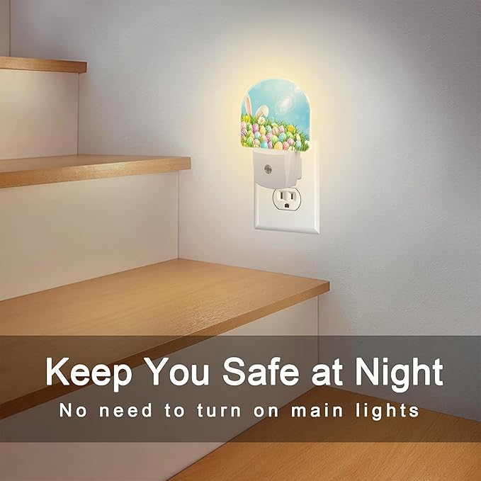 Easter Bunny and Eggs Night Light Plug into Wall,Colorful Easter Eggs Rabbit Dusk to Dawn Night Light Plug in,0.5w Energy Saving Sleep Friendly NightLight for Kids Boys Girls Home Decor