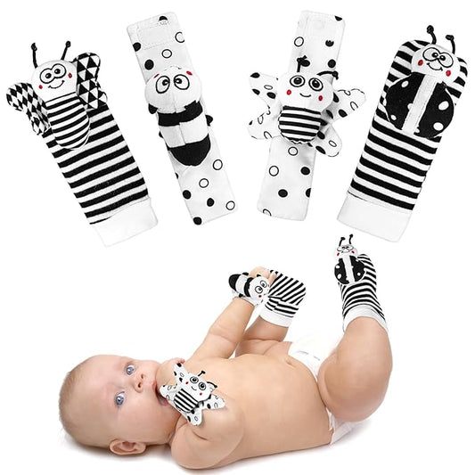 Baby Rattle Socks & Wrist Toys for Newborns, 0-12 Months, High Contrast Black & White Toys for Brain Development, Infant Gift Boy and Girl