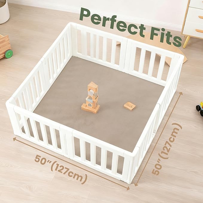 Baby Play Mat for Floor,1.3" Thick Elasti-Foam 50"×50" Playpen Mat for Tummy Time,Water Repellent Soft Coral Velvet for Toddler,Infant,Kids,Non-Slip Backing Safe for Crawling(Beige)