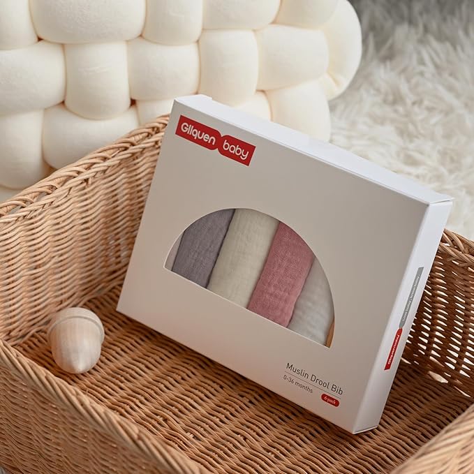 GLLQUEN BABY Muslin Drool Bibs for Boys Girls 6 Pack, Adjustable Baby Bibs for Drooling and Teething, Soft Cotton Baby Bandana Bib for Newborn Feeding Essentials (Orange)