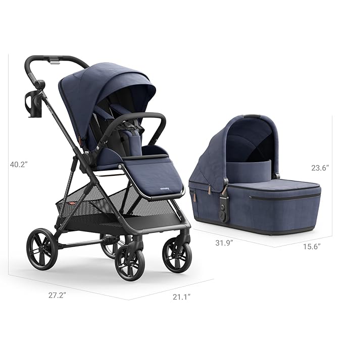 MAMAZING Air Lux Baby Stroller with Bassinet & Infant Car Seat Adapter, Lightweight Compact Carbon Fiber Frame, One-Hand Fold, Reversible Seat, Space-Saving Storage