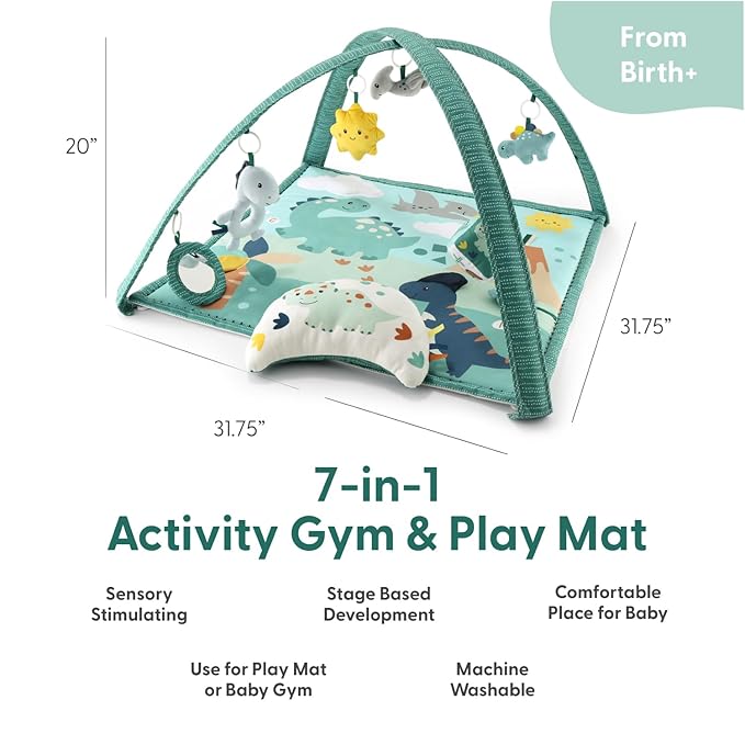 The Peanutshell Unisex Baby Play Gym & 7-in-1 Play Mat - Playmat Baby Toys 0-6, 6-12 Months Tummy Time Mat with Hanging Toys, Soft Padded Mat for Newborns, Infants - Dino