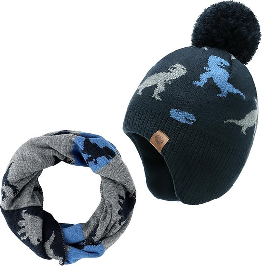 Duoyeree Kids Beanie Hat for Boys Girls Pom-pom Kint Hats Cozy Lining Winter Skull Cap