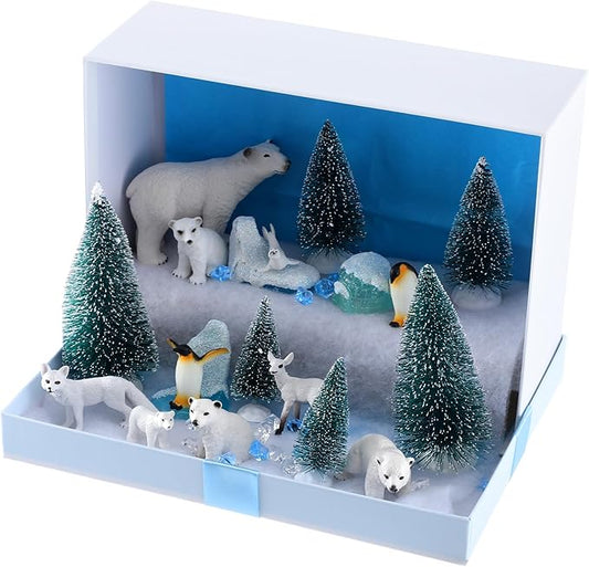Polar Animals School Projects Set Diorama Supplies Kit Figurine Toys Model Diorama Project Set Educational Toys Birthday Gifts Decorations