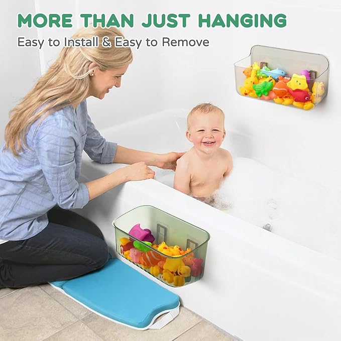 Bath Toy Storage Holder for Bathtub 4pcs, Large Capacity Clear Bath Toy Holder,Staple Free Sticky Bath Toy Organizer,Suitable for Bathroom Toy Organisation and Storage