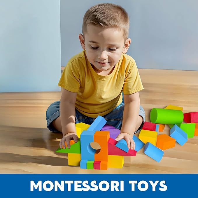 Large Building Blocks for Toddlers 3-5, Big Foam Building Blocks, Baby Bath Toys, Soft Stacking Blocks Set, Montessori & Sensory Learning Toys for 3+ Years Old Boys & Girls (36PCS)