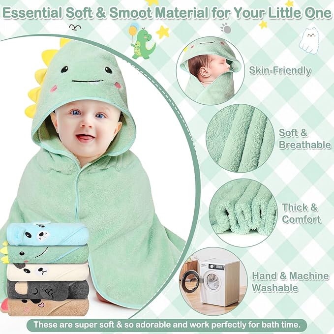 15 PCS Hooded Baby Towels, Soft Baby Towel, Absorbent Baby Bath Towel, 5 Styles Baby Towels and 10 PCS Baby Washcloths for Newborns, Toddlers, and Kids, 32x32 in Baby Towel with Hood for Boy and Girl