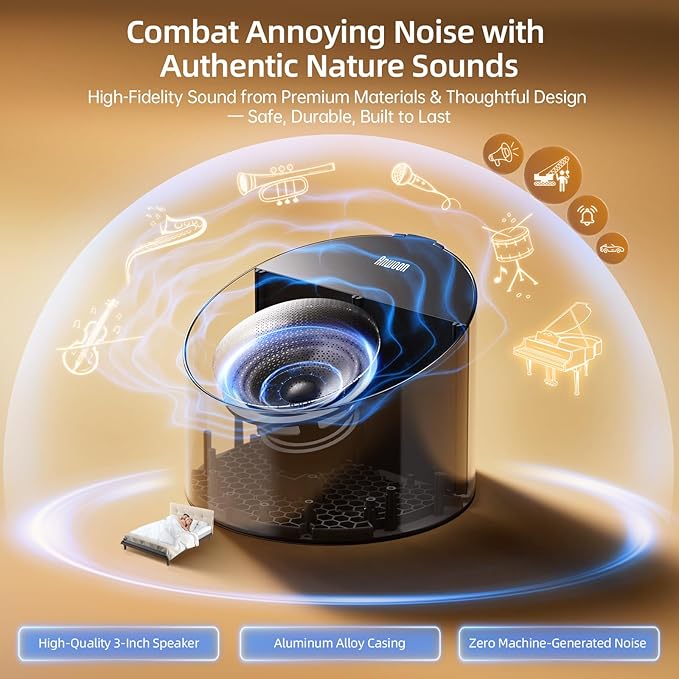Sound Machine & Night Light, Premium Metal Shell with 3inch Speaker Loud Stereo Sound, White Noise Machine &50+ Natural Sounds |Upgradeable System for Sleep, Focus, Relaxation –Adults Kids Baby