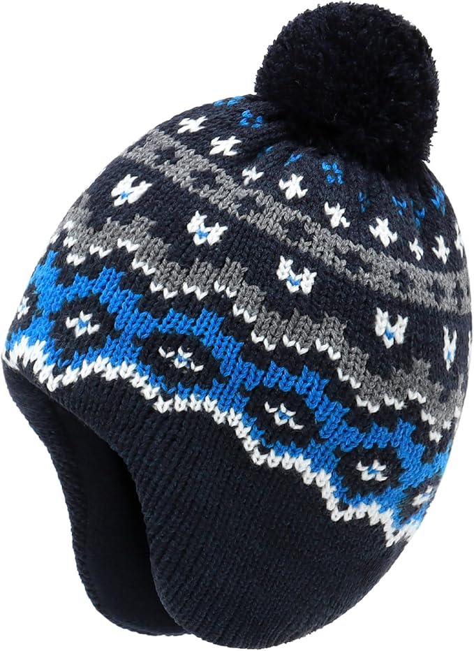 Duoyeree Kids Beanie Hat for Boys Girls Pom-pom Kint Hats Cozy Lining Winter Skull Cap