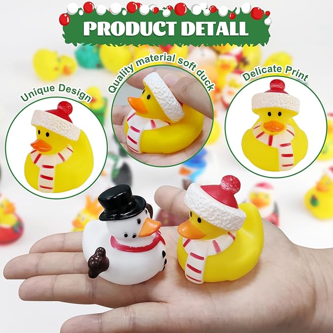 50Pcs Christmas Rubber Ducks for Boys, Girls, Kids and Toddlers,Christmas Ducks for Jeeps Ducking, Xmas Themed Duck Bathtub Pool Toys Christmas Party Favor Stocking Stuffers Gifts