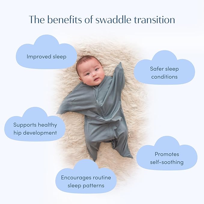 SleepingBaby Zipadee-Zip Transition Swaddle - Cozy Baby Swaddle Blanket with Zipper Convenience - Roomy Wearable Blanket for Easy Diaper Changes - Classic Grey, X-Small (3-6 Month)