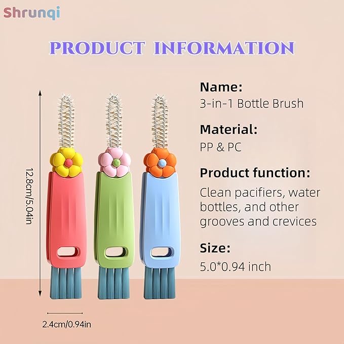 3 in 1 Cup Lid Cleaning Brush, 3 in 1 Multifunctional Cleaning Brush Portable Cup Lid Cleaner for Bottle Gap Tight Spaces Cup, Portable Cup Lid Cleaner with Brush, 3 Pcs