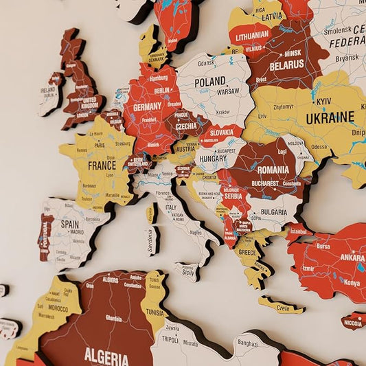 Colorfull Worlds 3D Wooden World Map Wall Art - Premium Multicolored World Travel Art for Wall Decor with Push Pins- Ideal Housewarming Gift & Travel Tracker (Large, Terracota)