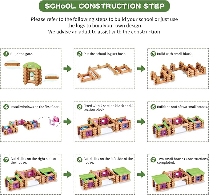 Wondertoys 269 Pieces Real Wood Logs Set Ages 3+, Classic Building Log Gift Set for Boys/Girls– Creative Construction Engineering - Top Blocks Game Kit - Preschool Education Toy