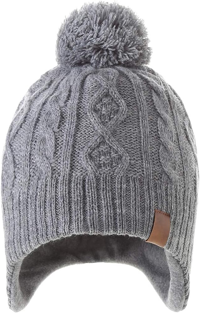 LMLALML Boys Winter Hat Earflap Knitted Beanie for Kids Warm Fleece Lined Thicken Hat for Baby