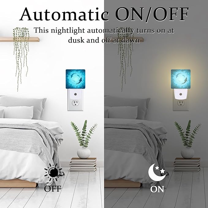 Blue Sharks and Corals Underwater World Fish Marine Lifes Dusk to Dawn Night Light Plug in, 0.5w Energy Saving Sleep Friendly NightLight for Kids Boys Girls Home Decor