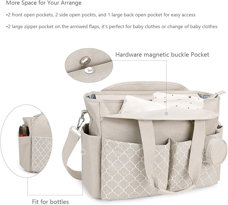 Lmbabter Diaper Bag Tote with Changing Station Upgrade Multi-Function Baby Bag with Adjustable Shoulder Strap