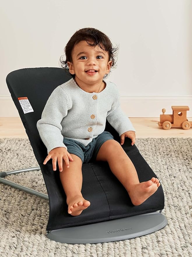 BabyBjörn Bouncer Bliss, Black, Woven, Classic Quilt | 2-in-1 Adjustable Baby Bouncer Seat and Toddler Chair, Newborn to Toddler (8-29 lbs), 4 Positions, Lightweight & Portable