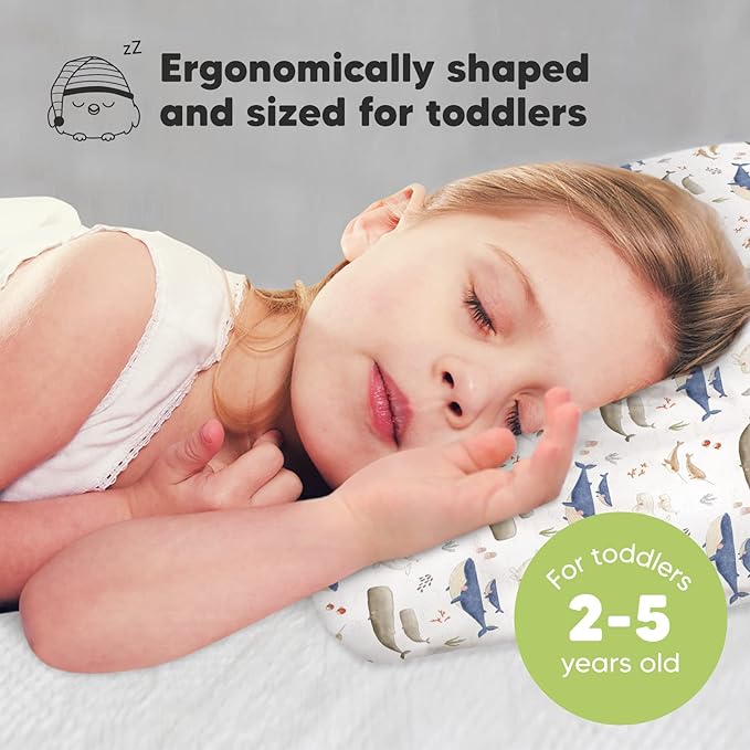 Toddler Pillow with Pillowcase - 13x18 My Little Dreamy Kids Travel Bed Pillows for Sleeping, Organic Cotton Small Pillowcase, Soft & Breathable, Machine Washable, Toddlers 2-5 Years Old (Marine)