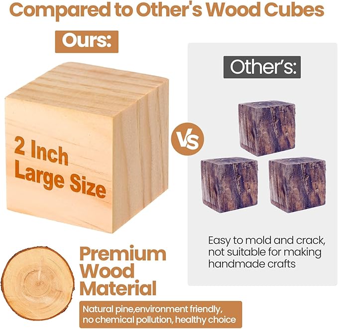 40 Pcs 2 Inch Unfinished Wooden Blocks for Crafts, Blank Natural Wooden Cubes Wood Square Blocks for Paint Stamp Decorate DIY Projects Personalised Gifts Crafts Making Baby Shower Christmas Decoration