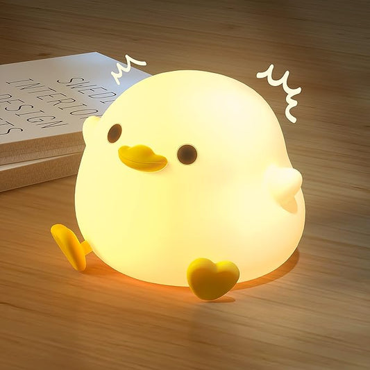 UNEEDE LED Cute Bean Duck Night Light, DoDo Duck Silicone Nursery Night Light Squishy Dimmable Rechargeable Table Bedside Lamp with Touch Sensor for Bedrooms, Living Room Unique Dorm Decor Gift Toy
