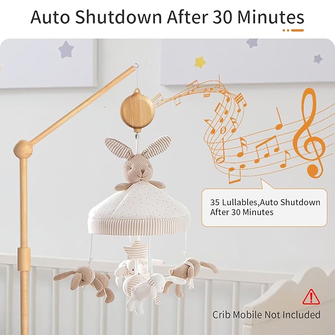 FEISIKE Crib Mobile Motor, Baby Crib Mobile Spinner Nursery Decor Mobile Music Box Volume Control 35 Infant Lullabies