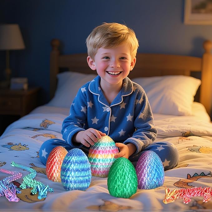 Large Dragon Eggs with Dragon Inside, 3D Printed Surprise Funny Gifts for Kids, Articulated Dragon Fidget Toys for Adults, Executive Desk Toys Office Room Décor (Pastel Rainbow)