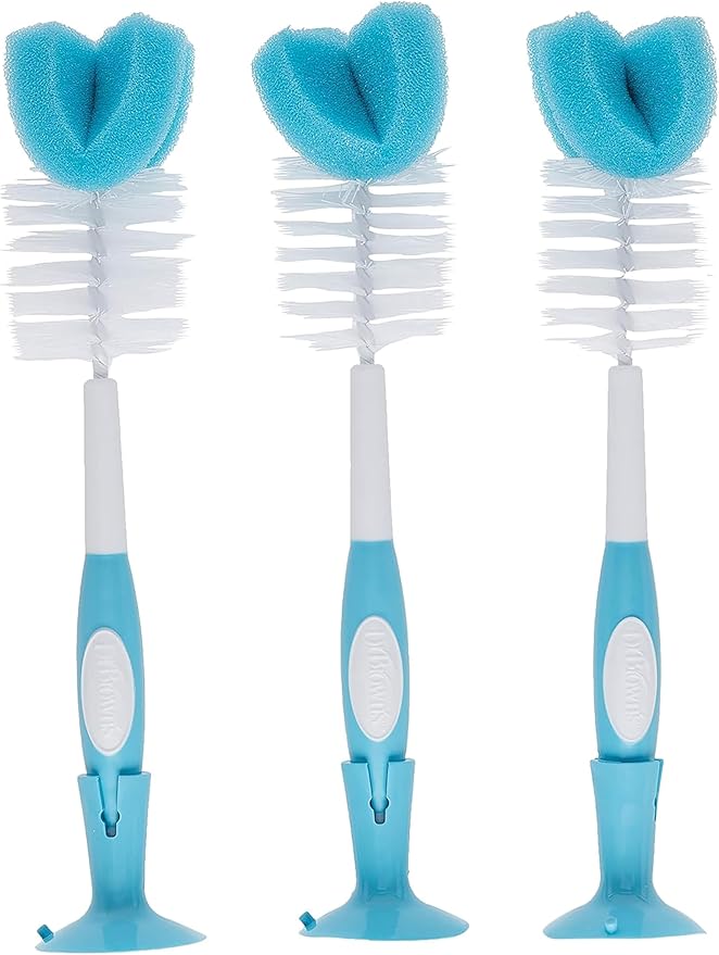 Dr. Brown's Baby Bottle Cleaning Brush with Sponge and Scrubber - Blue - 3-Pack