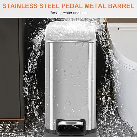 PayLessHere 1.3 Gallon Trash Can Kitchen Trash Can Stainless Steel Garbage Can with Removable Plastic Inner Bucket Lid Foot Pedal for Home Kitchen Bedroom Bathroom (1, Stainless Steel)