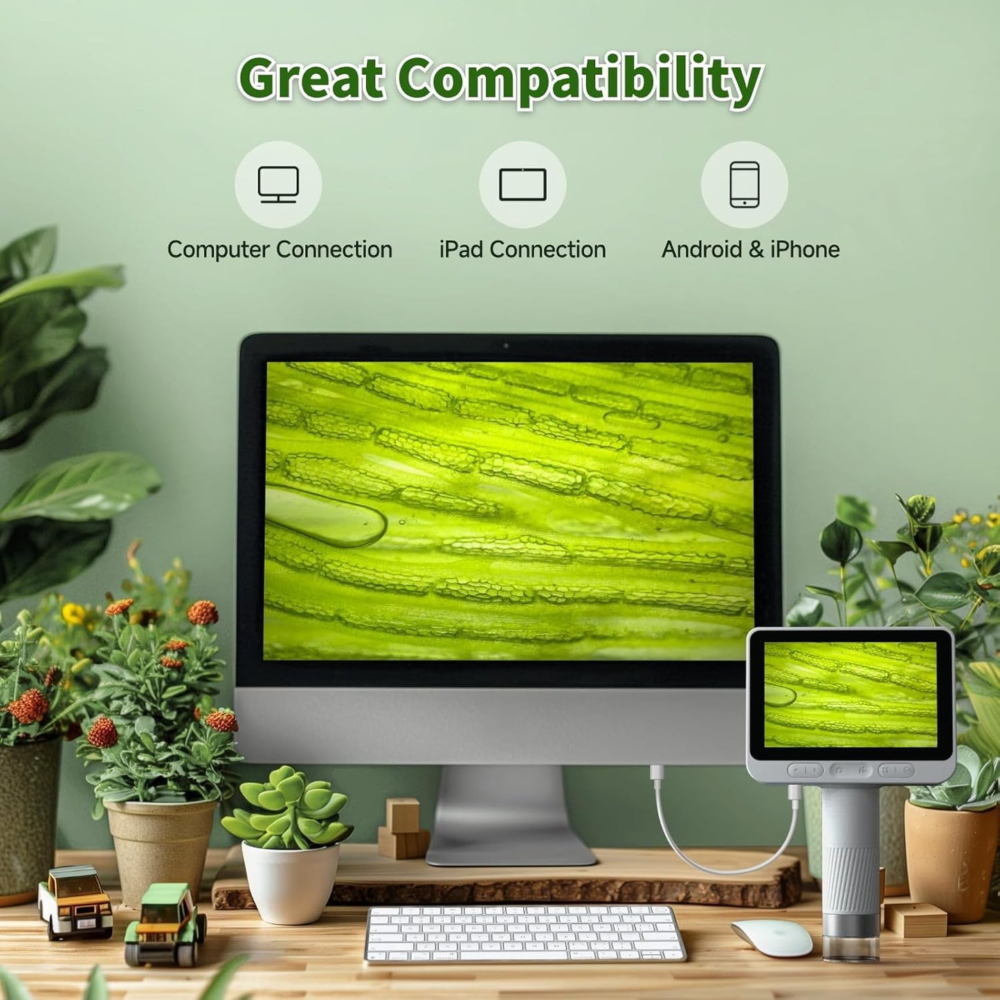 Digital Microscope with 4 Inch Screen, 1080P HD 1600X Kids Portable Handheld Microscope with 8G Card for Scientific Experiment