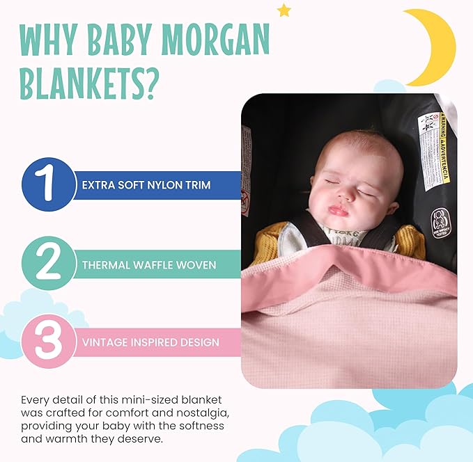 Thermal Waffle Knit Baby Blanket - Soft Breathable Mini Blanket for Newborns and Infants - Toddler Blankey for Strollers, Travel, Naptime, Nursery and More - 18" x 20" (Pink, Nylon Trim)