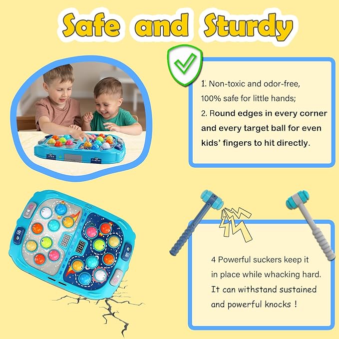 2-Player Whack Game Mole Toy for Kids Ages 3+, 11x15in Early Learning Toy with Lights & Sounds, Interactive Pounding Bench with 9 Speed Levels, Perfect for Families with Multiple Kid of Different Ages