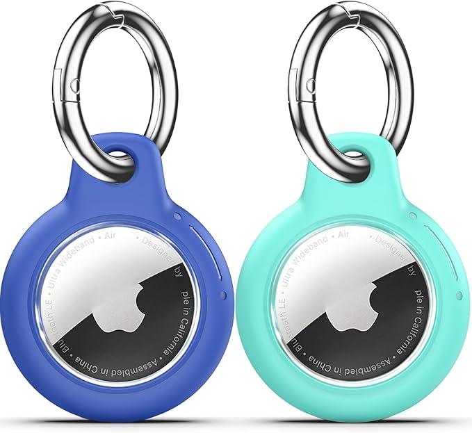 Upgrade Waterproof 2 Pack Airtags Holder with Apple Airtags Keychain, Hard PC Air Tag Case, Anti-Scratch & Shock Air tag Holder, Men's Women's Keyrings & Keychains-Blue+Mint Green