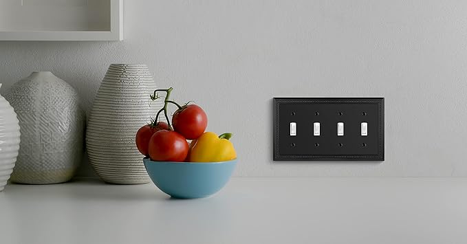 Henne Bery Sunken Pearls Heavy Duty Decorative Wall Plate Switch Plate Outlet Cover (Quad Toggle, Matte Black)