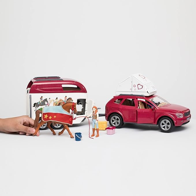 Schleich Horse Car and Trailer Toys - Multi Piece SUV & Trailer Playset, with Horse Figurine, Rider Action Figure, and Pony Accessories, for Girls and Boys Ages 5 and Above