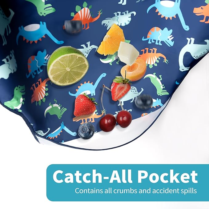 Long Sleeve Bibs For Babies 6-24 Months Full Coverage Shirt Bib for Baby Boys Girls Waterproof Smock Bibs with Sleeves Toddler Mess Free Bib for Eating with Pocket, 3 Pack