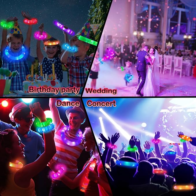 24 PCS Light Up Party Favors Supplies for Kids 4-8-12,Bulk Christmas Glow Sticks Bracelet Necklace Accessories for Toddlers,Birthday Return Gifts,Classroom Treats Goodie Bag Stuffers for Boys Girls