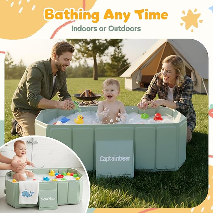 Captainbear Baby Bathtub for Infants to Toddler, Non-slip Baby Bath Tubs with Bathtub Support, Collapsible Toddler Tub for kids, Foldable&Portable Travel Baby Bath Tub for Sink Bath,Tub,Bathroom,6M-5Y