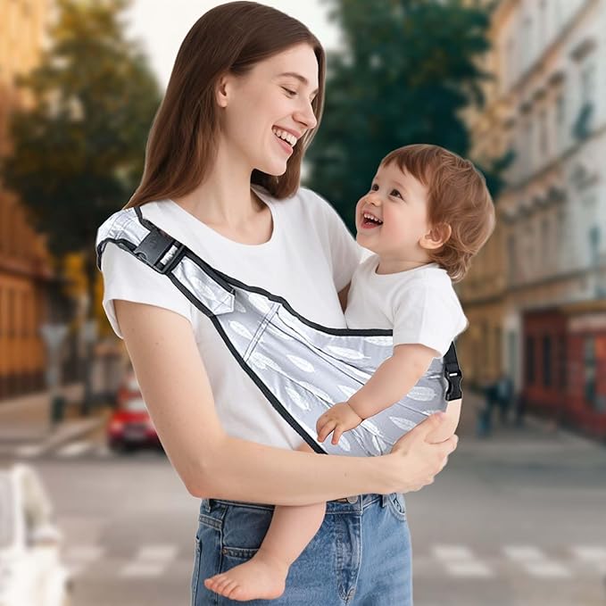 Baby Sling Carrier with Hip Seat - Adjustable & Safety Certified, Ergonomic Non-Slip Design for Newborn to Toddler (0-36 Months) -Carrying 8-35lbs Gray Feather