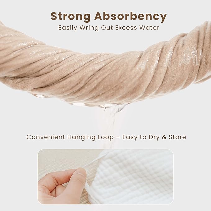 Konssy 2-Pack Muslin Hooded Baby Towels, 100% Cotton, Ultra-Soft & Absorbent Baby Bath Towels with Hood for Newborn & Infant (Cream, Camel,32" x 32")