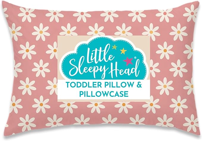 Little Sleepy Head Toddler Pillow with Pillowcase 13x18 - Kids Pillow for Sleeping - Better Neck Support Ergonomic Pillow and Toddler Pillowcase - Best Pillows for Kids (Daisies)