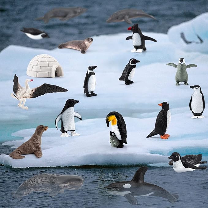 21PCS Antarctica Penguin Figurines Toy Playset Realistic Arctic Penguins Sperm Whale Toys Christmas Birthday Party Supplies Decorative Accessory