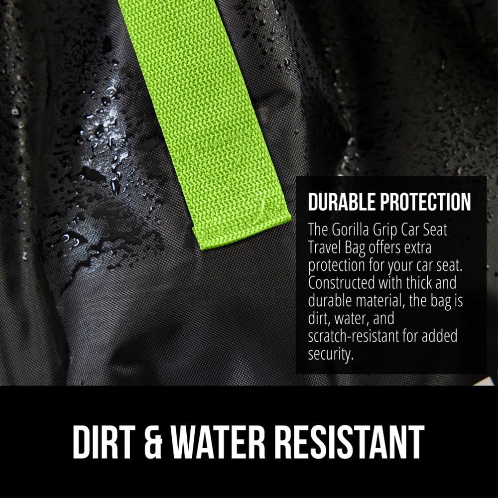 GORILLA GRIP Car Seat Travel Bag for Airplane Gate Check, Easy Carry Backpack Bags Cover Carseats, Infant Baby Carriers and Toddler Booster Seats for Airport, Child Air Travels Essential, Fluorescent