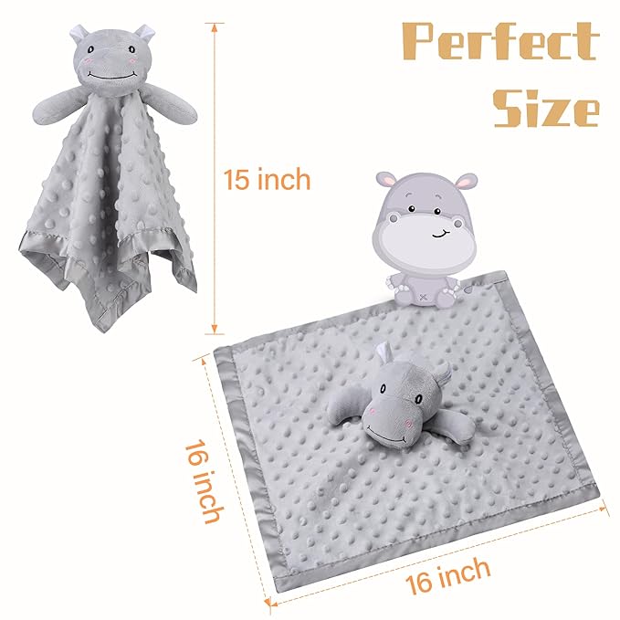 Pro Goleem Hippo Loveys for Babies, Soft Security Blanket Baby Snuggle Toy Newborn Stuffed Animals Baby Gifts for Boys and Girls, 16 Inch