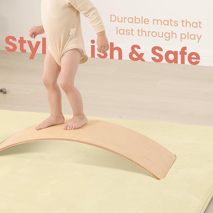 Baby Play Mat for Floor,1.3" Thick Elasti-Foam 50"×50" Playpen Mat for Tummy Time,Water Repellent Soft Coral Velvet for Toddler,Infant,Kids,Non-Slip Backing Safe for Crawling(Vanilla)