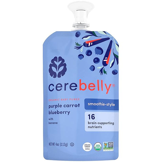 Cerebelly Organic Baby Food Pouches – Organic Purple Carrot Blueberry Pouch Protein, Healthy Fats, Non-Gmo Baby Food Meals 4 Ounce Bpa-Free Toddler Purees, 1 Count