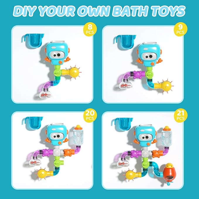 Bath Toys for Kids Ages 4-8, DIY Assembly Water Pipe Building Kit, Interactive Water Toy for Toddlers 3-5, Educational STEM Learning Gift for Boys and Girls