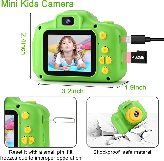 GKTZ Toys for Girls Age 3-8, Kids Camera Digital Video Toddler Camera Children Camcorder Birthday Gifts for 3 4 5 6 7 8 Year Old Girls with 32GB SD Card